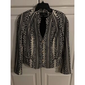 Nicole Miller Collection Black White Leaf‎ Vine Stripe Blazer Jacket Size 10